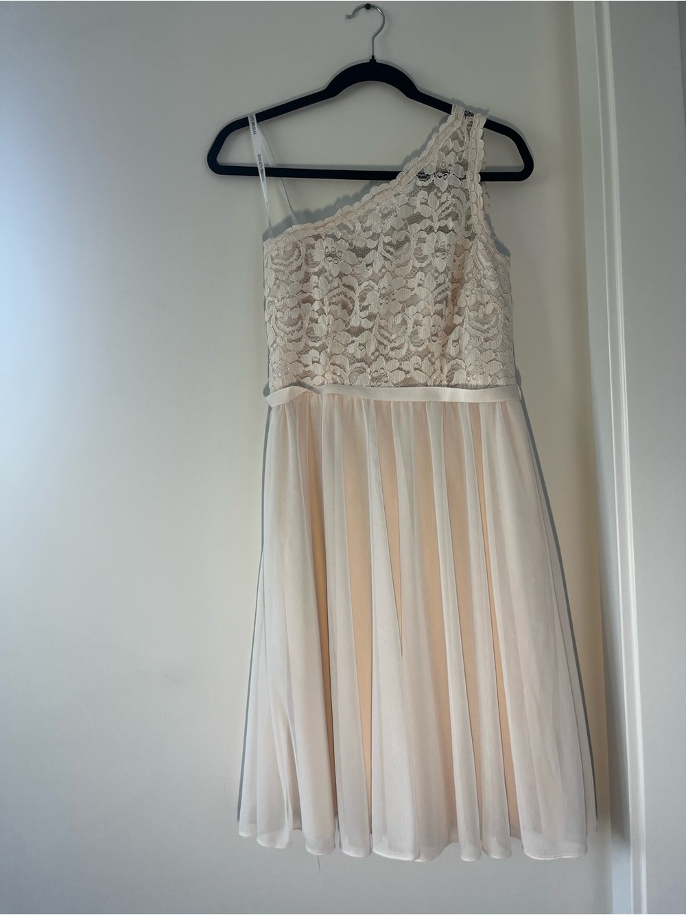 David's Bridal Light Dusty Pink One Shoulder Dress